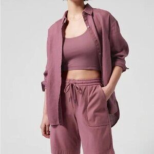 NWT Athleta Playa Oversized Pink Linen Shirt